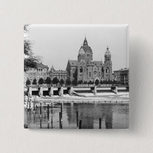 De Isar te München, c.1910 Vierkante Button 5,1 Cm (Voorkant)