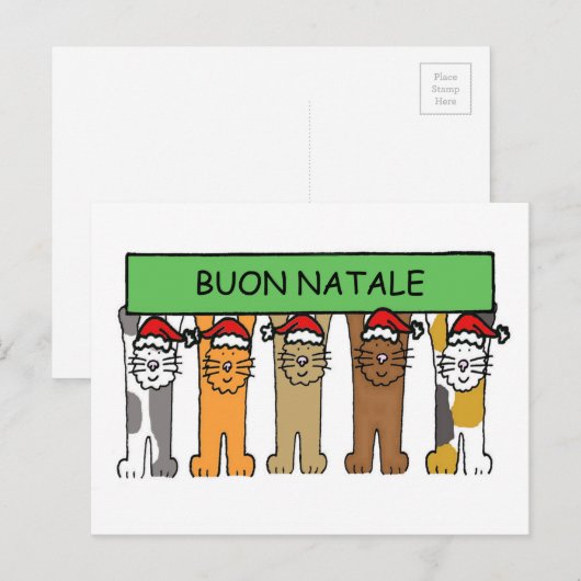 De Italiaanse Gelukkige Katten van Kerstmis, Buon Feestdagenkaart (Voorkant / Achterkant)