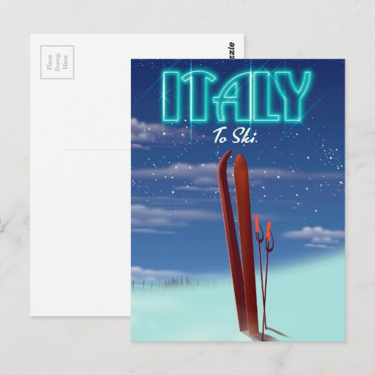 De Italiaanse reisposter Ice Ski. Briefkaart (Voorkant / Achterkant)