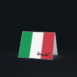 De Italiaanse Vlag dankt u Bedankkaart<br><div class="desc">Dank u,  of grazie,  in het Italiaans tegen de kleuren van de vlag van Italië. U kunt de de de tekststijl,  grootte en kleur veranderen. Als u informatie aan binnen of achter van deze notakaart toevoegt,  kunt u het afbeelding aan de achterkant verwijderen als u een leeg wenskaart wilt.</div>