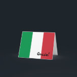 De Italiaanse Vlag dankt u Bedankkaart<br><div class="desc">Dank u,  of grazie,  in het Italiaans tegen de kleuren van de vlag van Italië. U kunt de de de tekststijl,  grootte en kleur veranderen. Als u informatie aan binnen of achter van deze notakaart toevoegt,  kunt u het afbeelding aan de achterkant verwijderen als u een leeg wenskaart wilt.</div>