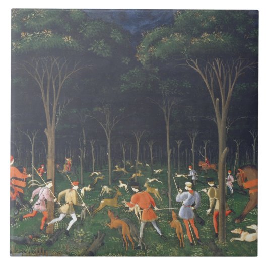 De Jacht in het bos (door Paolo Uccello) Tegeltje (Voorkant)