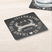 De jacht is over bruiloft gunst gepersonaliseerd p kartonnen onderzetters (Schuin)