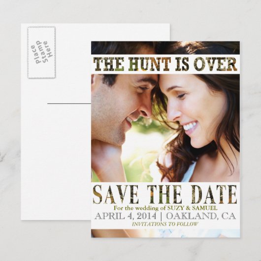 De jacht is over Camo Save the Date aankondiging (Voorkant / Achterkant)