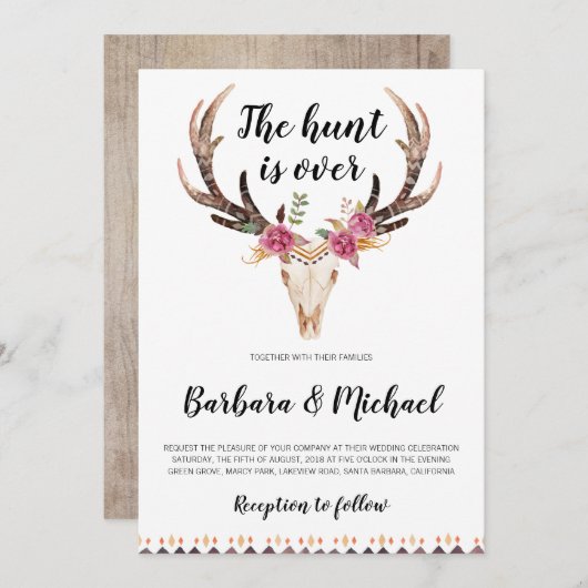 De jacht is over gewei & schedel land bruiloft kaart (Voorkant / Achterkant)