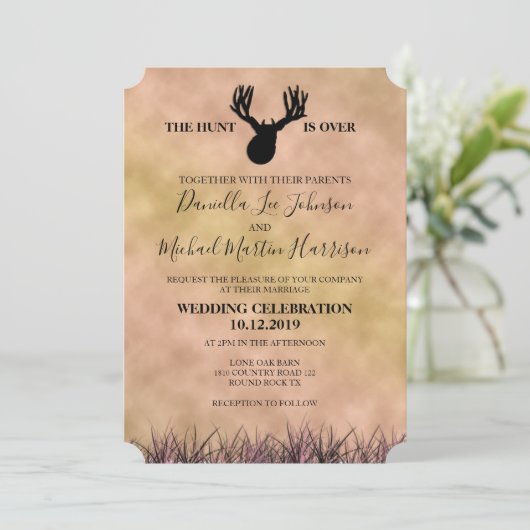 De jacht is over het huwelijk kaart (Staand voorkant)