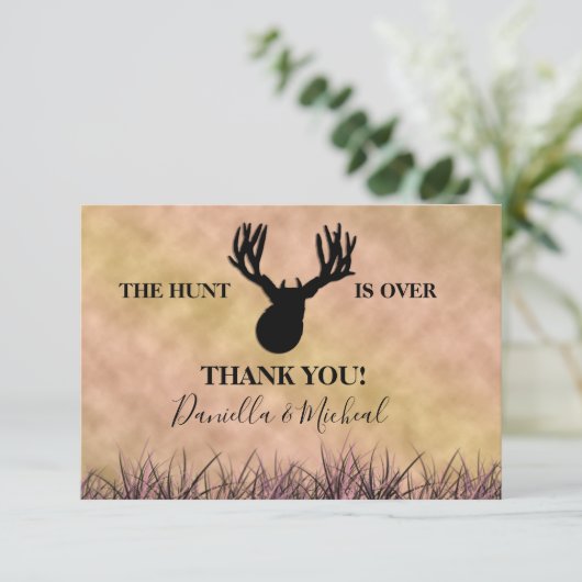 De jacht is over het jachthuwelijk bedankkaart (Staand voorkant)