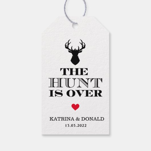 De jacht is over het Rustic Country Weddenschap Cadeaulabel (Achterkant)