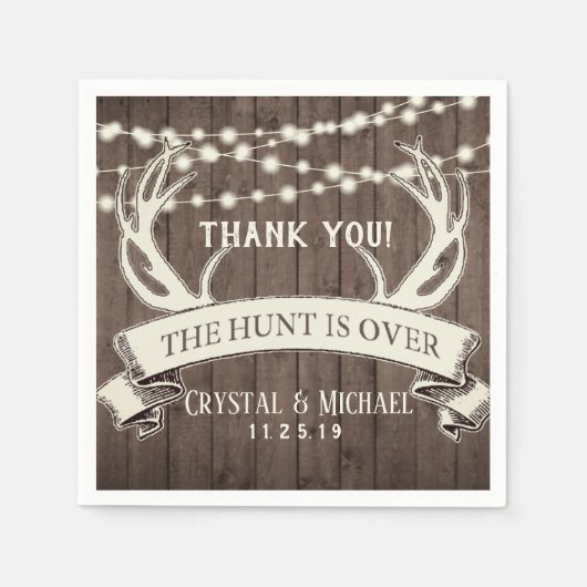De jacht is over rustieke Barnwood avond bruiloft Servet (Voorkant)