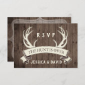 De jacht is over rustieke Barnwood bruiloft RSVP (Voorkant / Achterkant)
