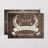 De jacht is over rustieke Barnwood bruiloft RSVP (Voorkant / Achterkant)