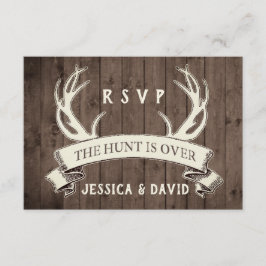 De jacht is over rustieke Barnwood bruiloft RSVP Kaartje
