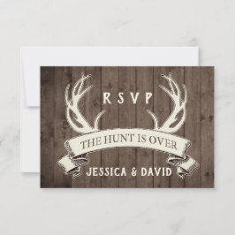 De jacht is over rustieke Barnwood bruiloft RSVP Kaartje