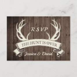 De jacht is over rustieke Barnwood bruiloft RSVP Kaartje