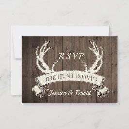De jacht is over rustieke Barnwood bruiloft RSVP Kaartje