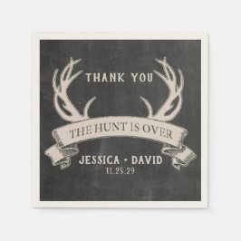 De jacht is over rustieke krijtbord bruiloft serve servet