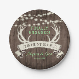 De jacht is over rustieke verlovingsfeest papieren bordje