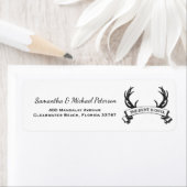 "De jacht is voorbij" Antler Rustic Wedding Custom Etiket (Insitu)