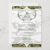 "De jacht is voorbij" Rustic Antler Camo Wedding Kaart (Voorkant)