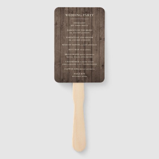 "De jacht is voorbij" Rustic Barn Evening Wedding Handwaaier (Achterkant)