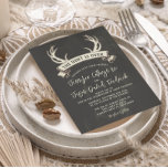 "De jacht is voorbij" Rustic Chalkboard Wedding Kaart<br><div class="desc">Rustige landherengeweien "The Hunt is Over", een leuk grafisch ontwerp voor de humor tegen een achtergrond van een krijtbord met een beetje maar gewoon elegant flair voor uw komende grote dag! Gelieve te personaliseren het met uw eigen tekst af en toe of te klikken de knoop "aanpast het"om naar het...</div>