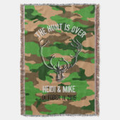 "De jacht is voorbij" rustieke aangepaste huwelijk Deken (Voorkant Verticaal)