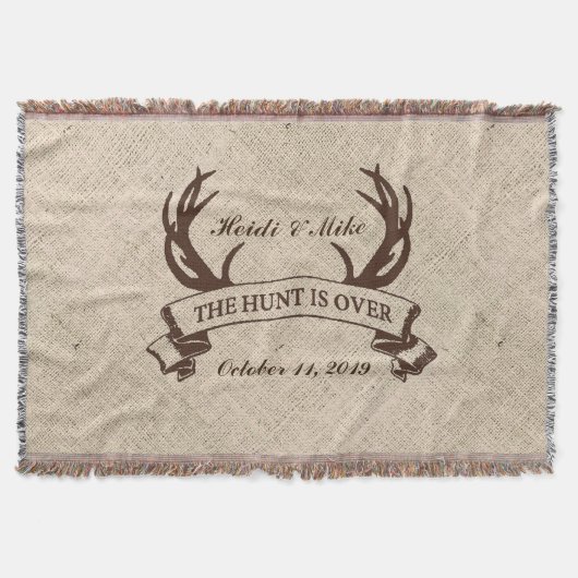 "De jacht is voorbij" rustieke aangepaste huwelijk Deken (Voorkant)