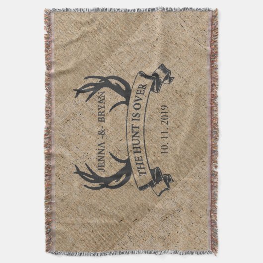 "De jacht is voorbij" rustieke aangepaste huwelijk Deken (Voorkant Verticaal)