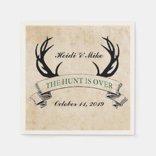 "De jacht is voorbij" rustieke aangepaste huwelijk Servet (Voorkant)