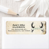 "De jacht is voorbij" rustieke bruiloft Adresetike Etiket (Insitu)