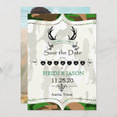 "De jacht is voorbij" Rustieke Camo Foto Save the Save The Date (Voorkant / Achterkant)