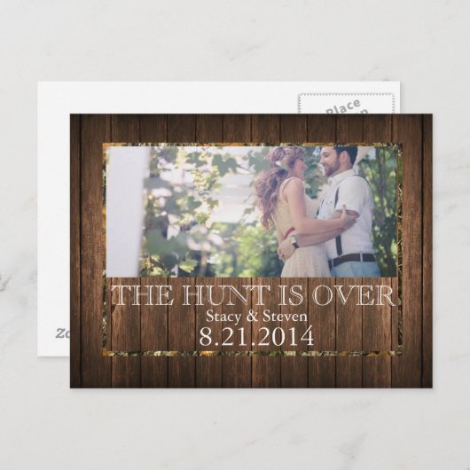 De jacht is voorbij Save The Date Wedding Briefkaa Aankondigingskaart (Voorkant / Achterkant)