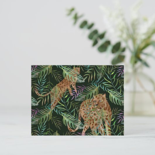 De jacht op exotische luipaarden in de oerwoud briefkaart (Staand voorkant)