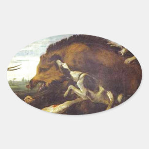 De jacht op wilde zwijnen door Frans Snyders Ovale Sticker