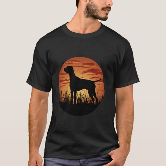 De jacht Pointer hond silhouet tegen de zon T-shirt (Voorkant)