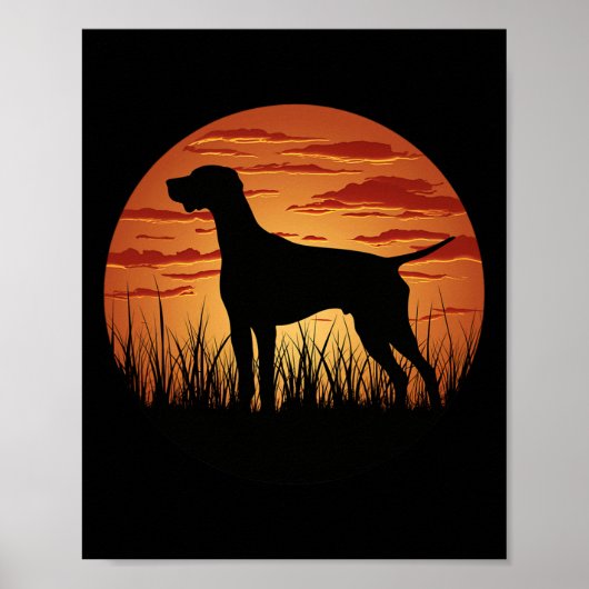 De jachthond silhouette tegen de zon poster (Voorkant)