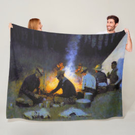 De jagers' avondmaal Frederic Remington Rustic Fleece Deken