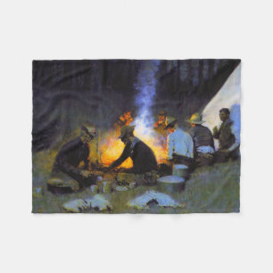 De jagers' avondmaal Frederic Remington Rustiek  Fleece Deken