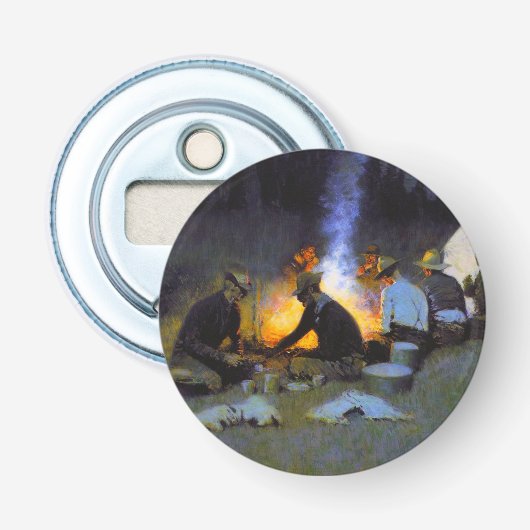 De jagersmaaltijd Frederic Remington Rustiek Button Flesopener (Voorkant)