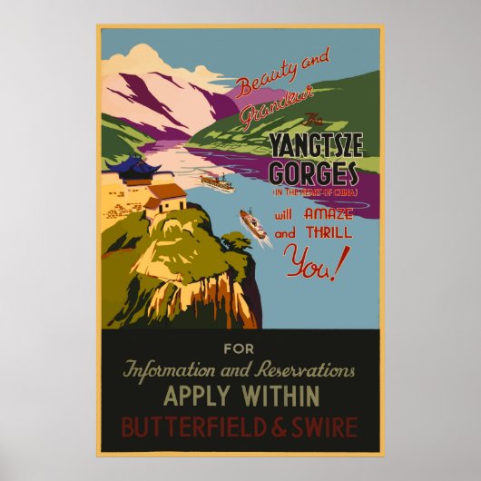 De Jangtsze Gorges China Vintage Travel Poster (Voorkant)