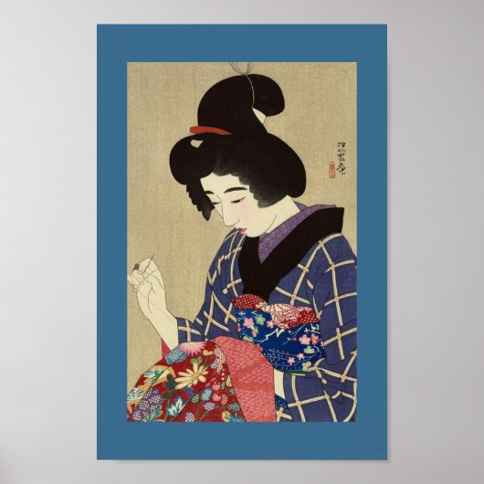 De  Japanse Afbeelding VROUW SEWING van begin 1900 Poster (Voorkant)