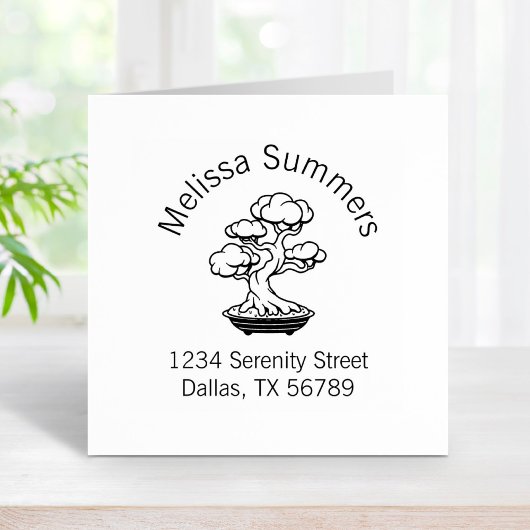 De Japanse Boom Bonsai in een Adres van de Zak van Rubberstempel