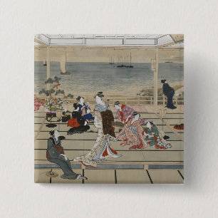 De Japanse knoop van de Kunst van Utamaro Vierkante Button 5,1 Cm