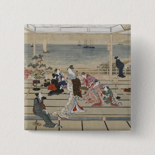 De Japanse knoop van de Kunst van Utamaro Vierkante Button 5,1 Cm (Voorkant)