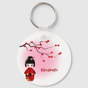 De Japanse kokeshipop bij sakura komt naam tot Sleutelhanger