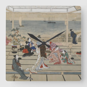 De Japanse muurklok van de Kunst van Utamaro Vierkante Klok