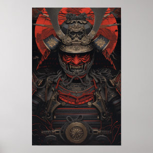 De Japanse Samurai Warrior in het Red Face Armour  Poster