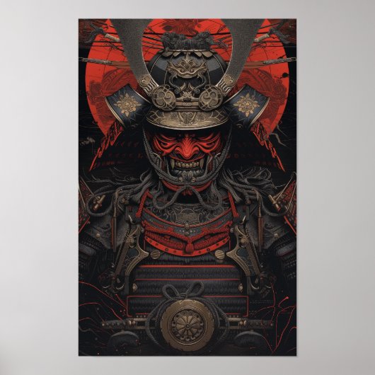 De Japanse Samurai Warrior in het Red Face Armour  Poster (Voorkant)