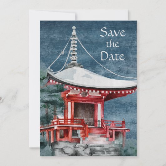 De Japanse tempel nachtelijke bruiloft bewaart de  Save The Date (Voorkant)