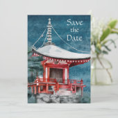 De Japanse tempel nachtelijke bruiloft bewaart de  Save The Date (Staand voorkant)